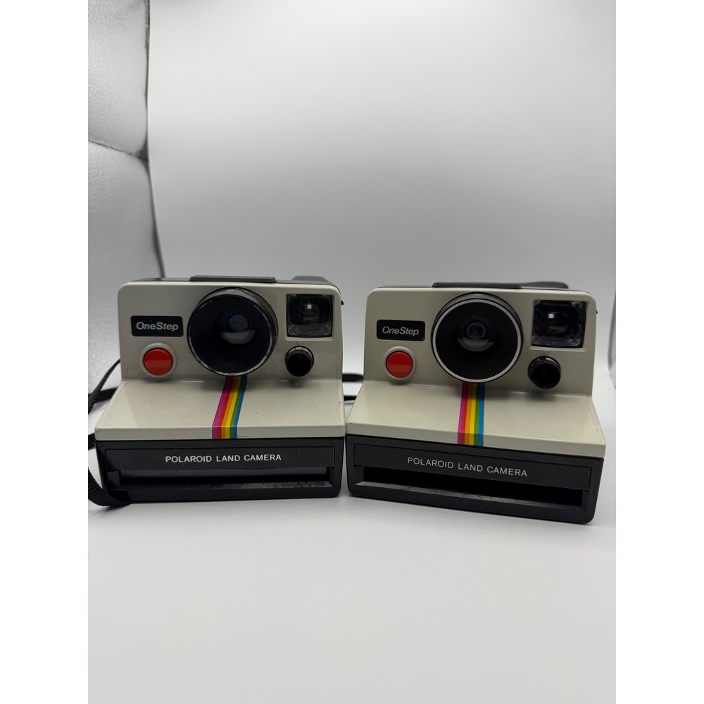 Lot of 2 Vintage Polaroid OneStep Land Camera Rainbow Stripe SX-70 Untested‎